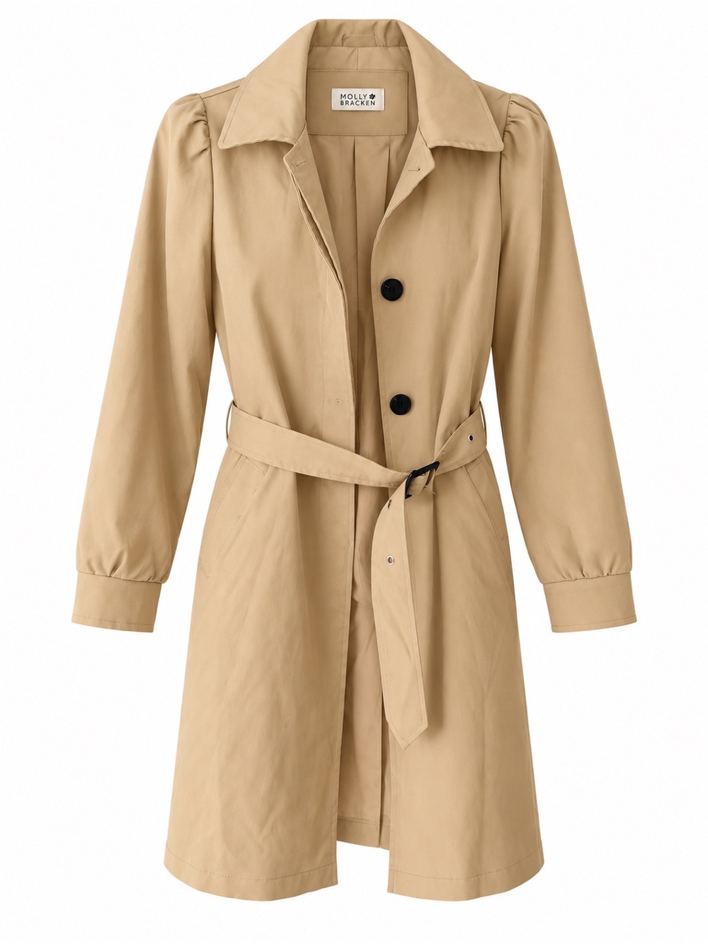 Molly Bracken Beige Trench Coat with Self-Tie Belt